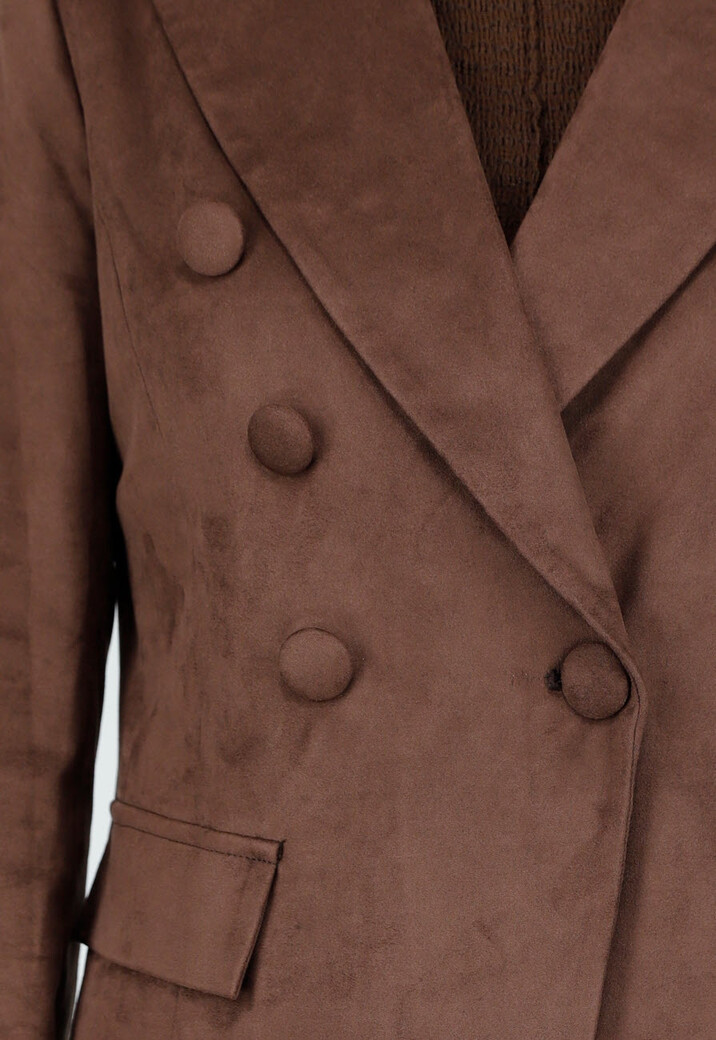 Bruine Stretch Suede Double Breasted Blazer