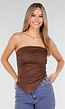 Bruine Strapless Suede Top met Stretch en Plooien