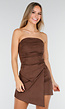 NEW160926 Bruine Stretch Strapless Suede Top