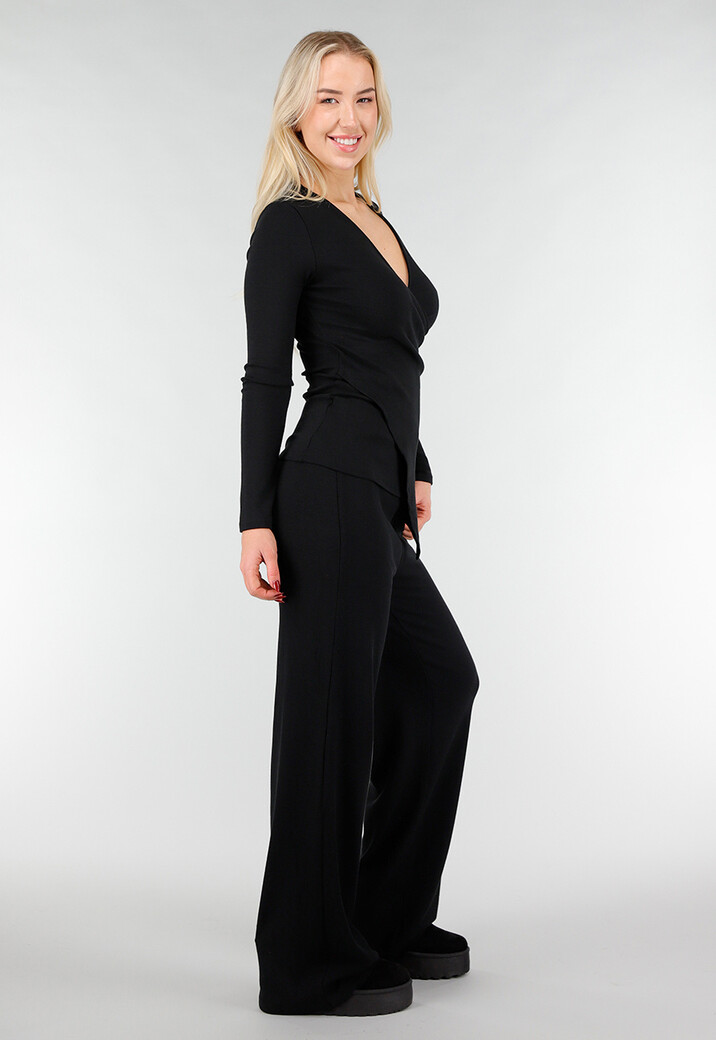 Asymmetrische Zwarte Two Piece Set met Lange Mouwen