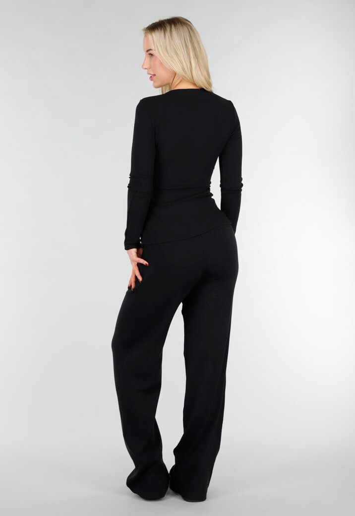 Asymmetrische Zwarte Two Piece Set met Lange Mouwen