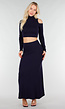 Navy Two Piece Set met Cut Out Top en Maxi Rok