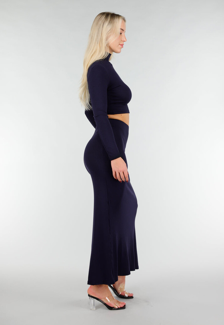 Navy Two Piece Set met Cut Out Top en Maxi Rok