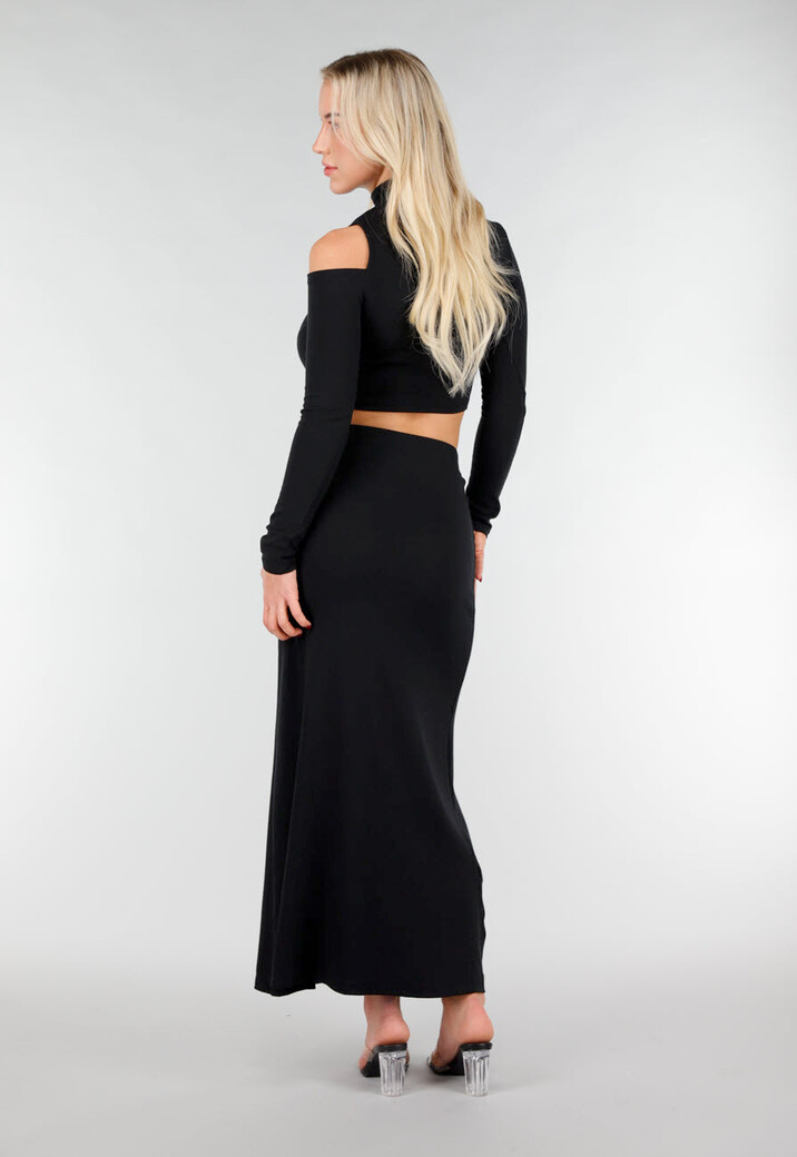 Zwarte Two Piece Set met Top met Cut Out en Maxi Rok