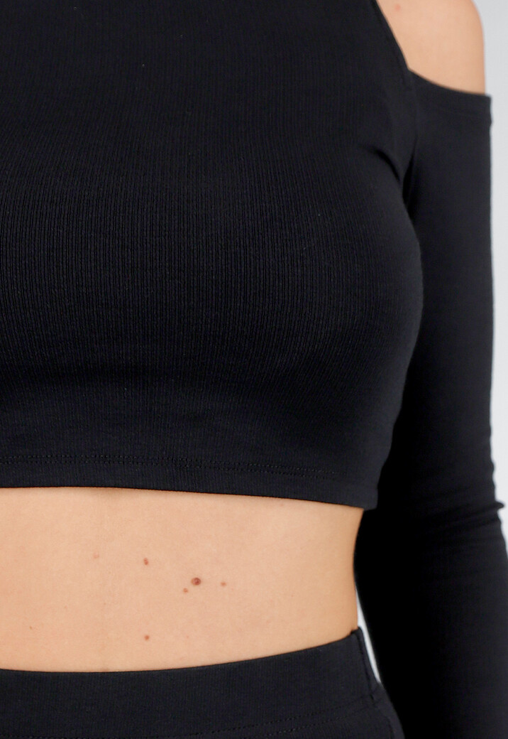 Zwarte Two Piece Set met Top met Cut Out en Maxi Rok