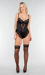 Zwarte Kant Lingerie Body met Kousen