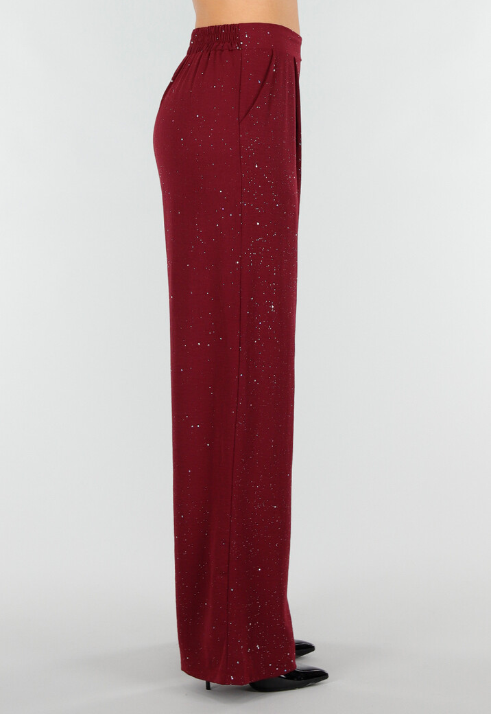 Bordeauxrode Linnenlook Glitter Pantalon met Stretchband