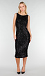Zwarte Glitter Midi Jurk met Mouwloos Design