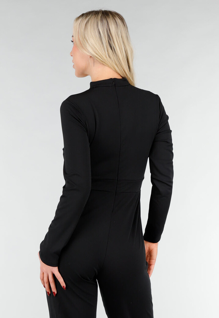 Zwarte Cut Out Jumpsuit met Lange Mouwen