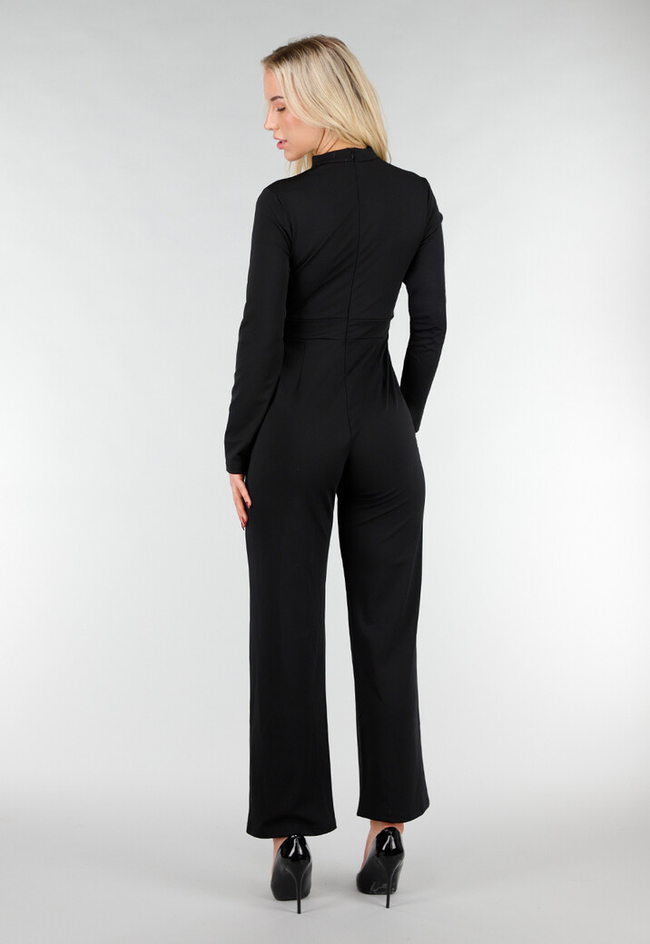 Zwarte Cut Out Jumpsuit met Lange Mouwen