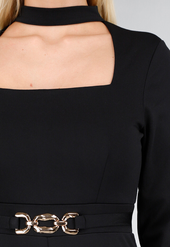 Zwarte Cut Out Jumpsuit met Lange Mouwen