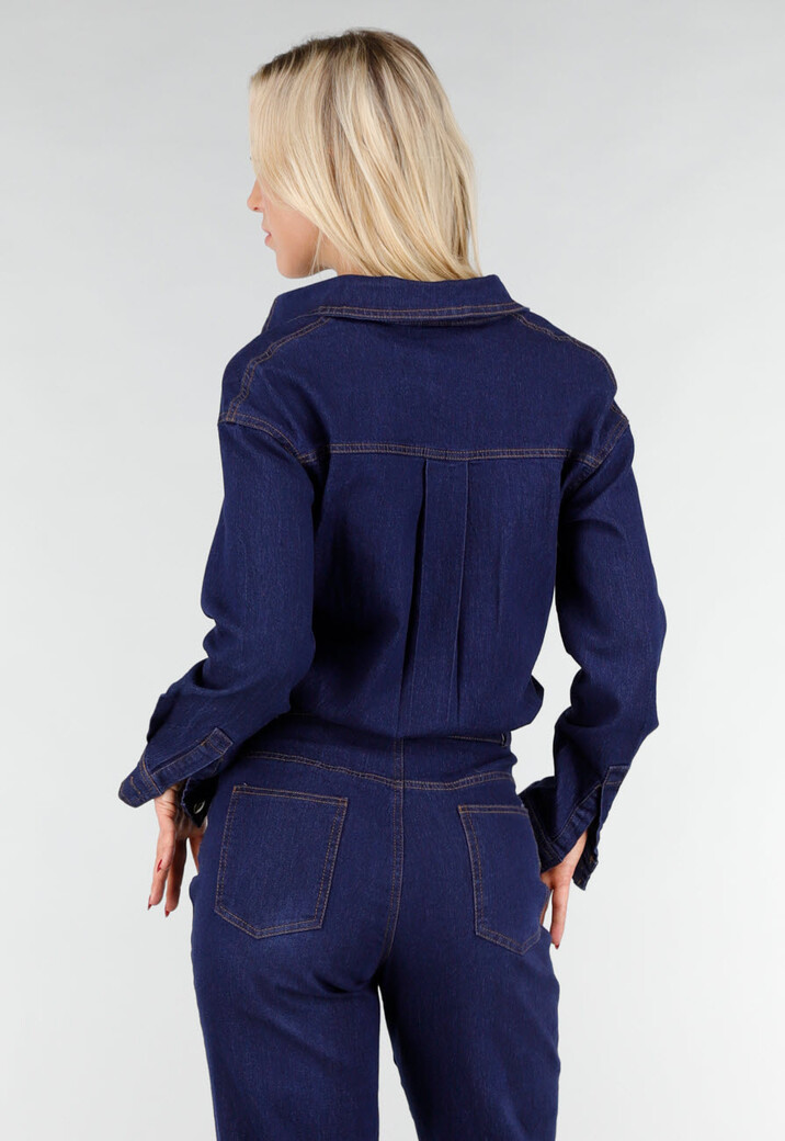 Denim Jumpsuit in Blauw met Lange Mouwen
