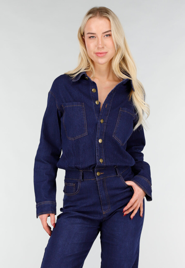 Denim Jumpsuit in Blauw met Lange Mouwen