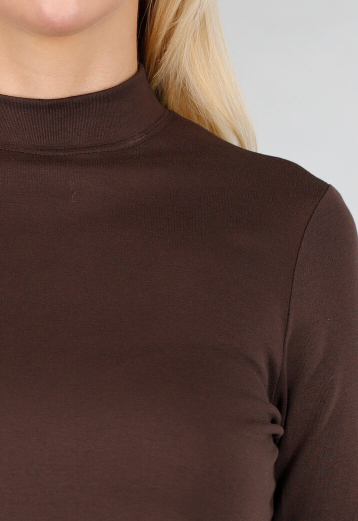 Bruine Top met Lange Mouwen en Col