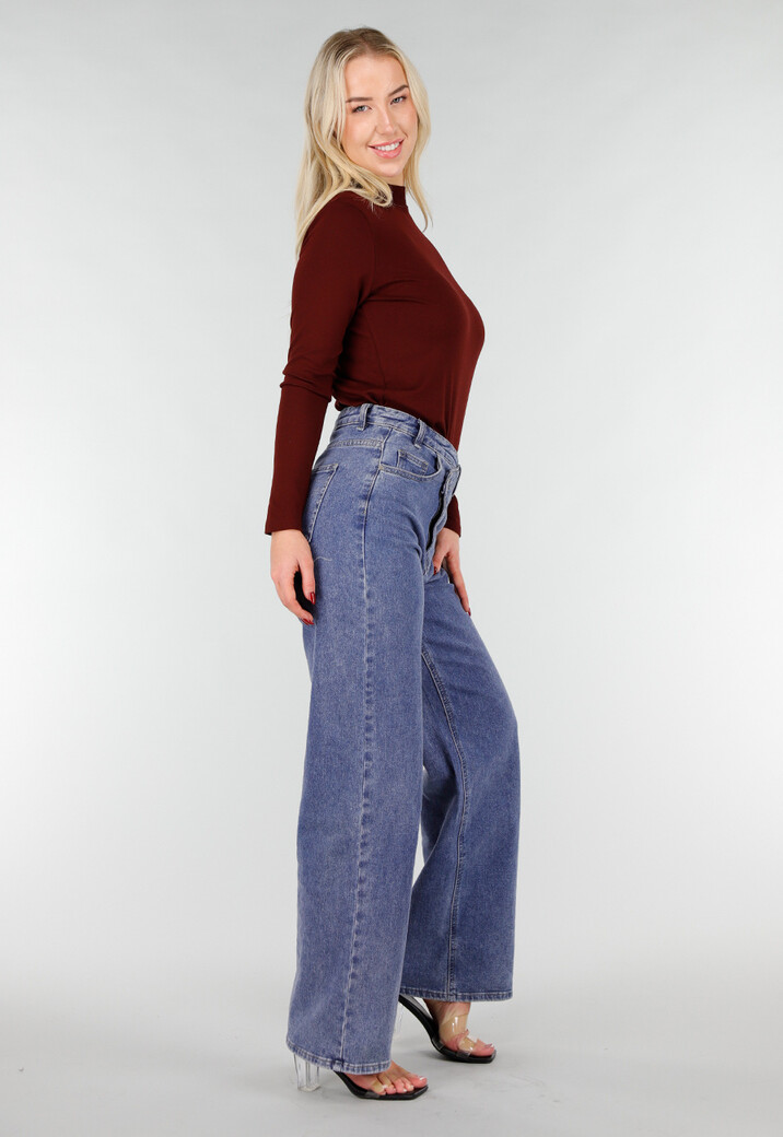 Bordeaux Top met Lange Mouwen en Col