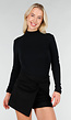 Zwarte Top met Col en Lange Mouw