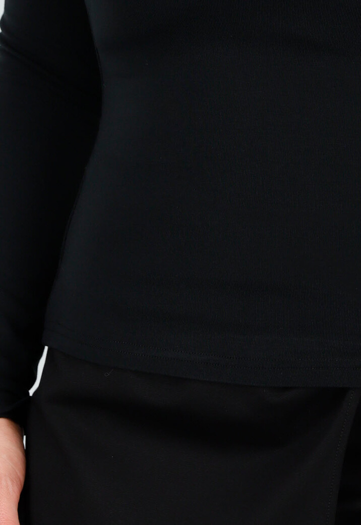 Zwarte Top met Col en Lange Mouw