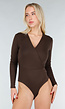 Bruine Wrap Bodysuit met Lange Mouw