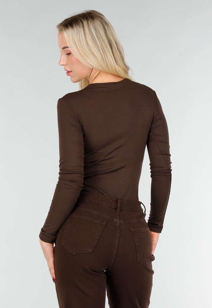 Bruine Wrap Bodysuit met Lange Mouw