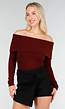 Bordeaux Off Shoulder Top met Lange Mouw