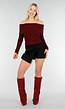 Bordeaux Off Shoulder Top met Lange Mouw