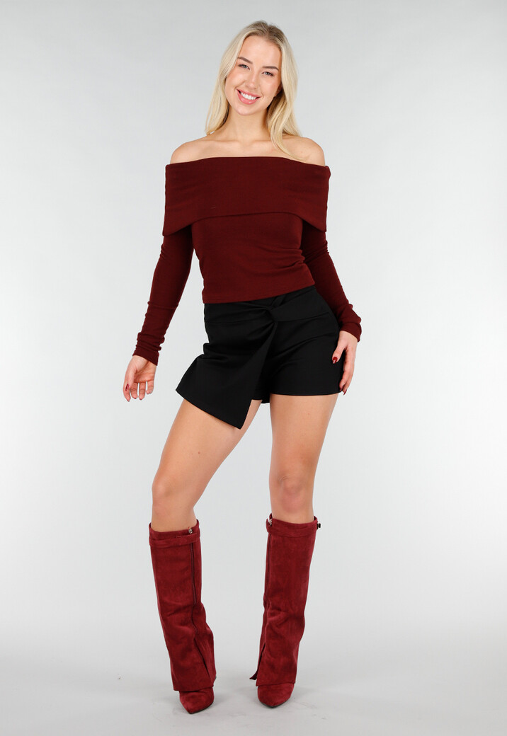 Bordeaux Off Shoulder Top met Lange Mouw