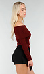 Bordeaux Off Shoulder Top met Lange Mouw