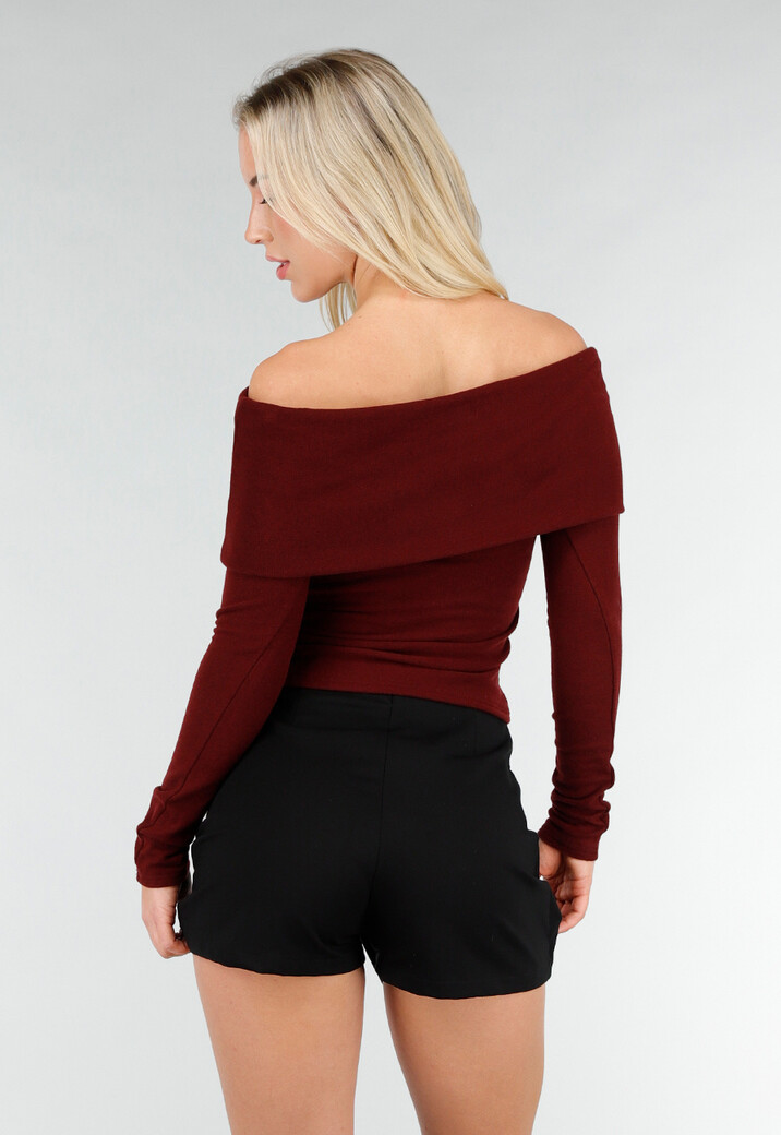 Bordeaux Off Shoulder Top met Lange Mouw