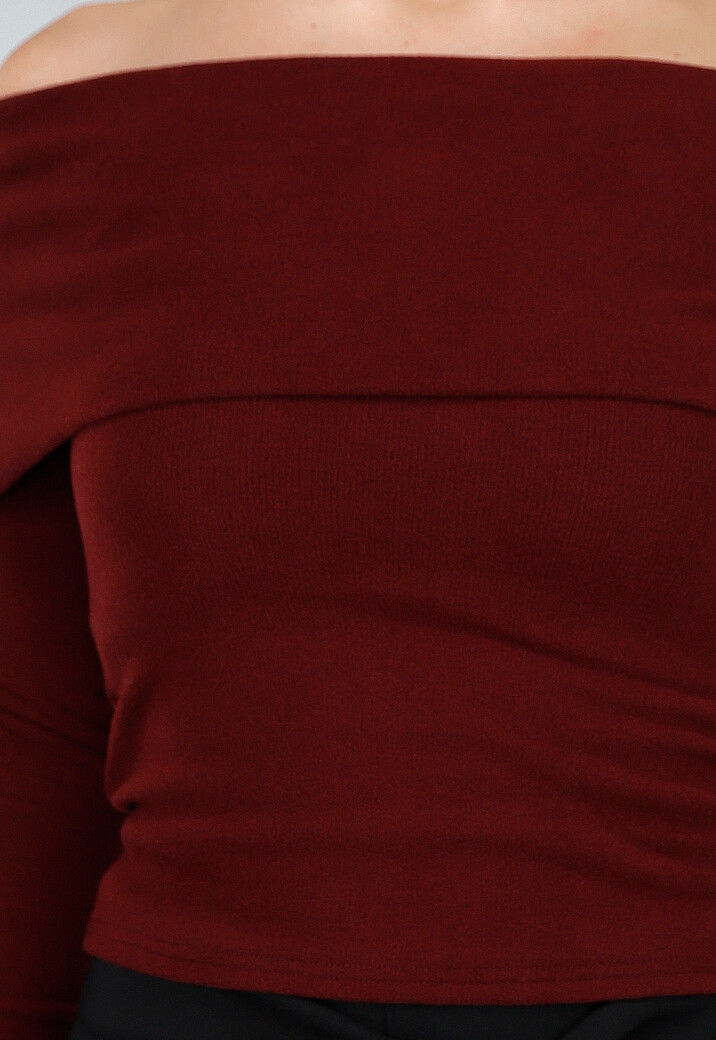 Bordeaux Off Shoulder Top met Lange Mouw