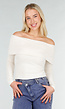 Ecru Off Shoulder Top met Lange Mouw