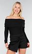 Zwarte Off Shoulder Top met Lange Mouw