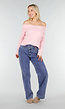 Lichtroze Off Shoulder Trui met Kabelpatroon en Brede Halsrand
