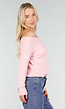 Lichtroze Off Shoulder Trui met Kabelpatroon en Brede Halsrand