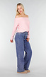 Lichtroze Off Shoulder Trui met Kabelpatroon en Brede Halsrand