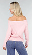 Lichtroze Off Shoulder Trui met Kabelpatroon en Brede Halsrand