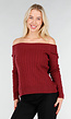 Donkerroze Off Shoulder Trui met Kabelpatroon en Brede Halsrand