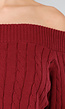 Donkerroze Off Shoulder Trui met Kabelpatroon en Brede Halsrand