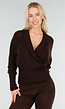 Bruine Gebreide Wrap Trui met Lange Mouwen