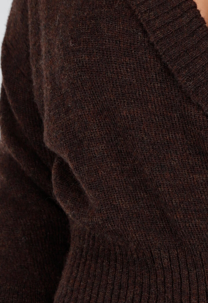 Bruine Gebreide Wrap Trui met Lange Mouwen