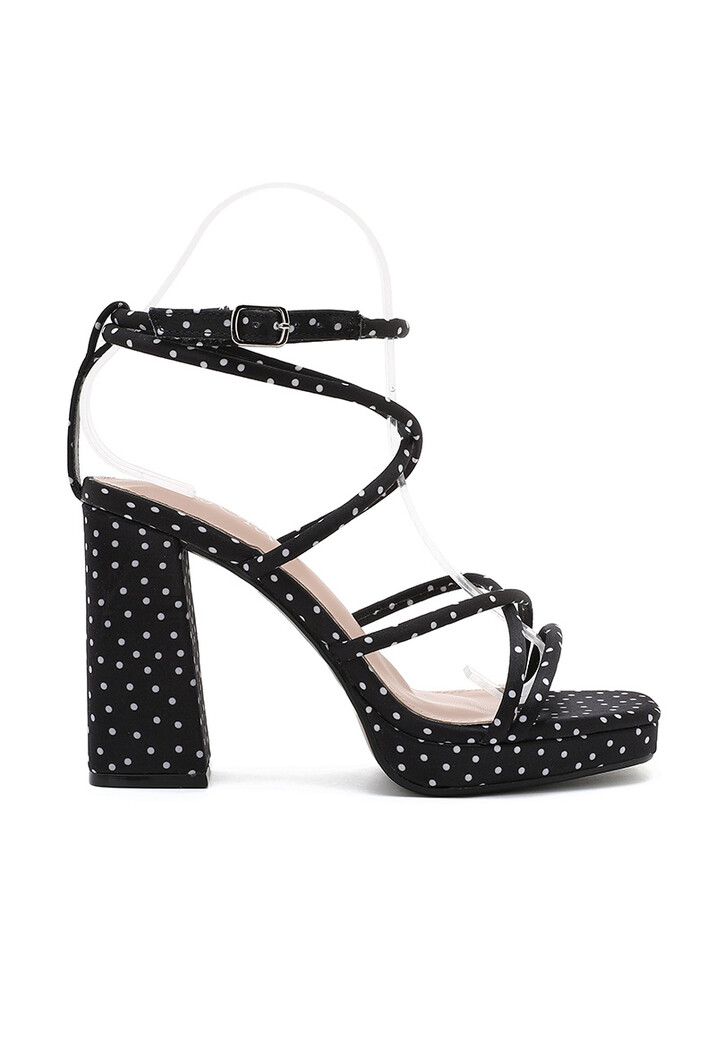 Zwarte Plateau Sandaletten met Polkadot Print