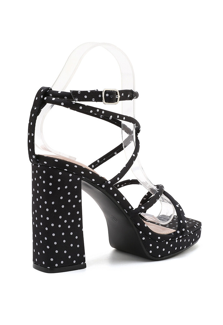 Zwarte Plateau Sandaletten met Polkadot Print
