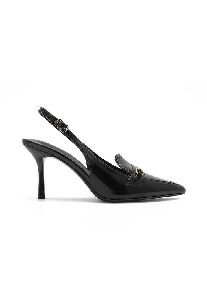 Zwarte Slingback Pumps met Goudkleurige Hardware