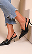 Zwarte Slingback Pumps met Goudkleurige Hardware