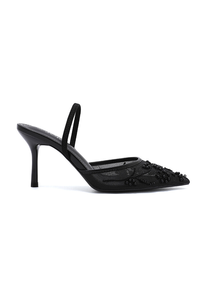 Zwarte Slingback Pumps met Mesh Kralen