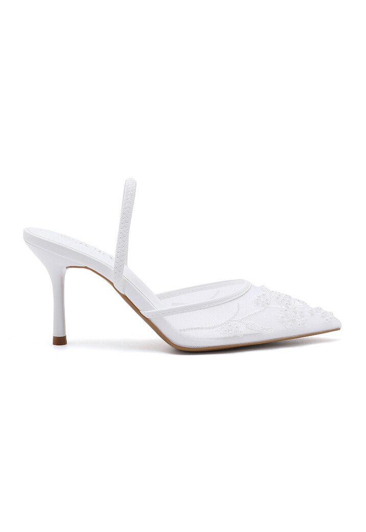 Witte Slingback Pumps met Kant en Kraaltjes