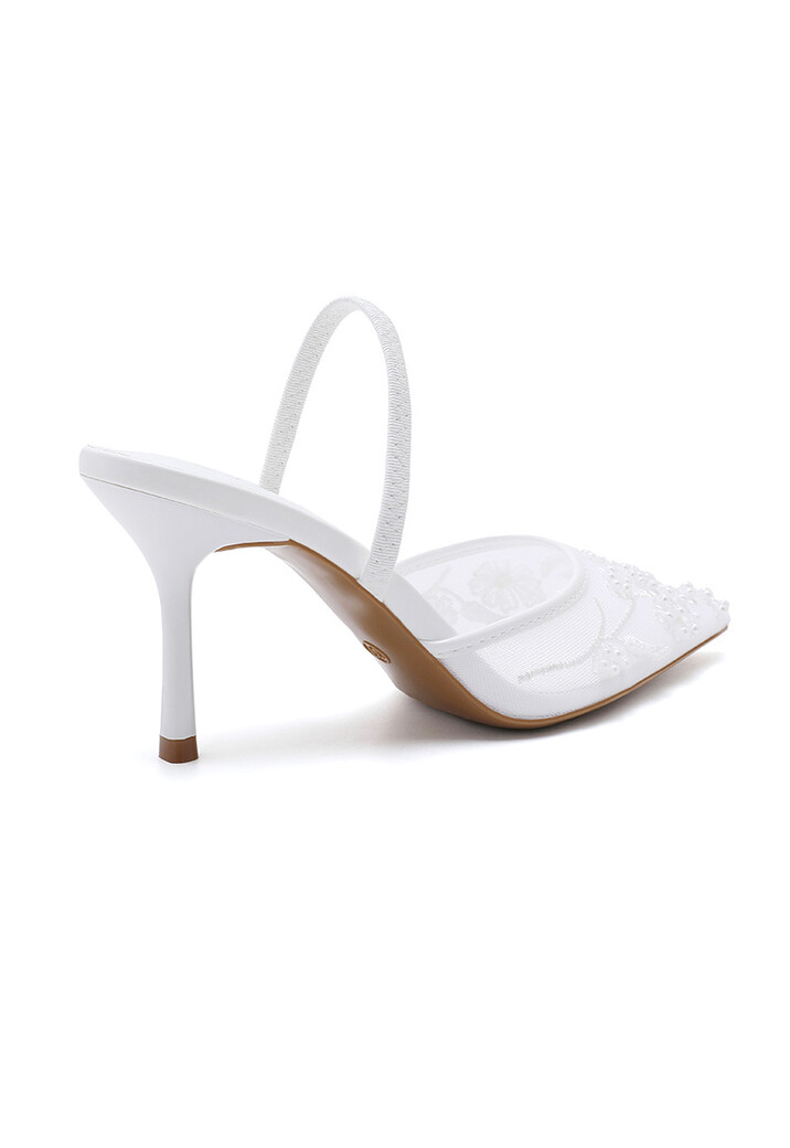 Witte Slingback Pumps met Kant en Kraaltjes
