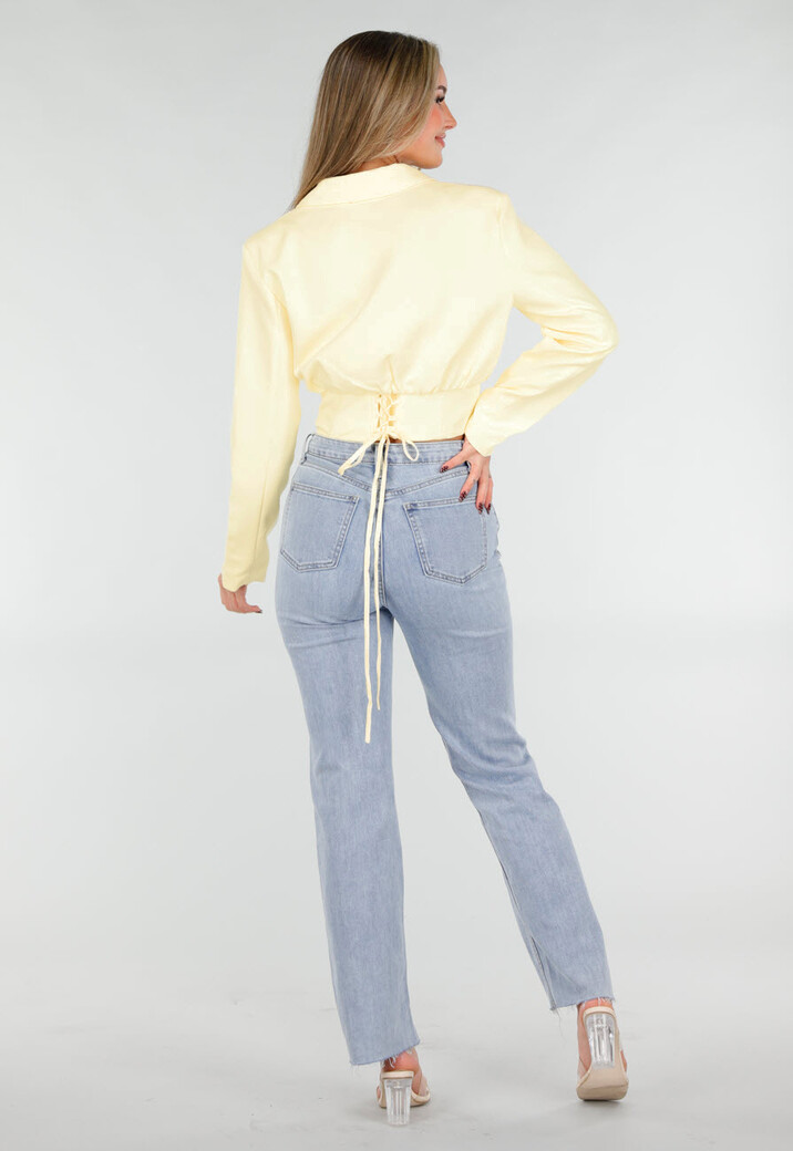 Butter Yellow Blazer Set met Strapless Top