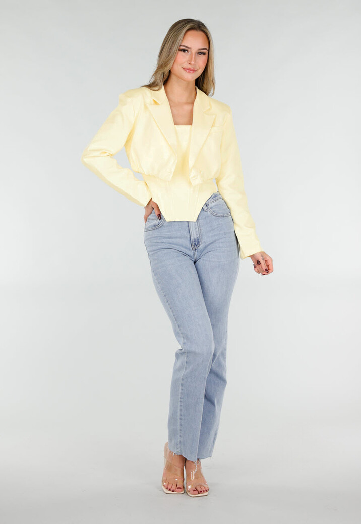 Butter Yellow Blazer Set met Strapless Top