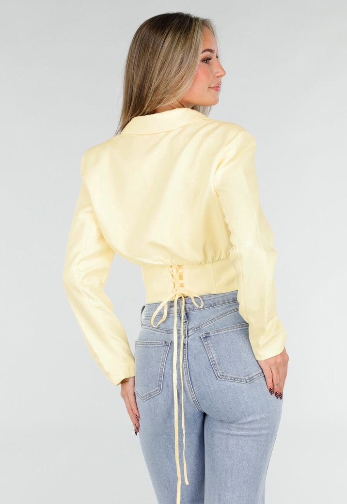 Butter Yellow Blazer Set met Strapless Top
