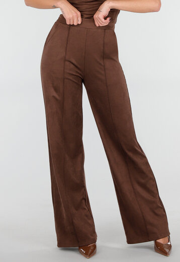 Bruine Straight Leg Suède Pantalon